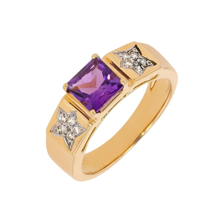 Bague améthyste 0.90 carat et diamants 0.10 carat or jaune 5.26g Comme neuf -  reconditionné disponible sur Gemme Les Bijoux